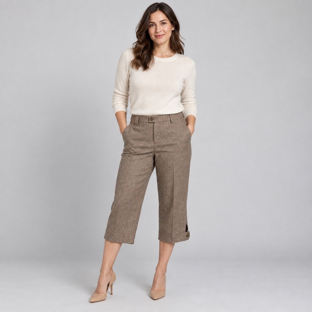 Banana Republic Women 6 Brown Wool Silk Tweed Cropped Pants Tailored Trouser